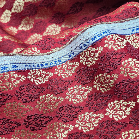 Raymond Celebraze Premium Jacquard Sherwani Fabric (Red Golden)