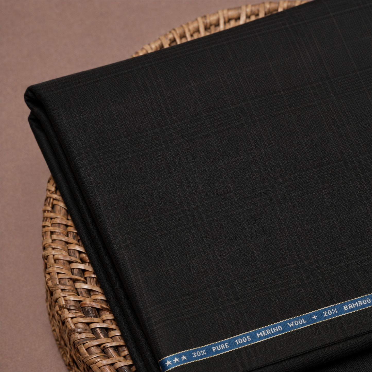 Raymond Exotic Merino Wool 100 Unstitched Suiting Fabric (Black Self Checks)