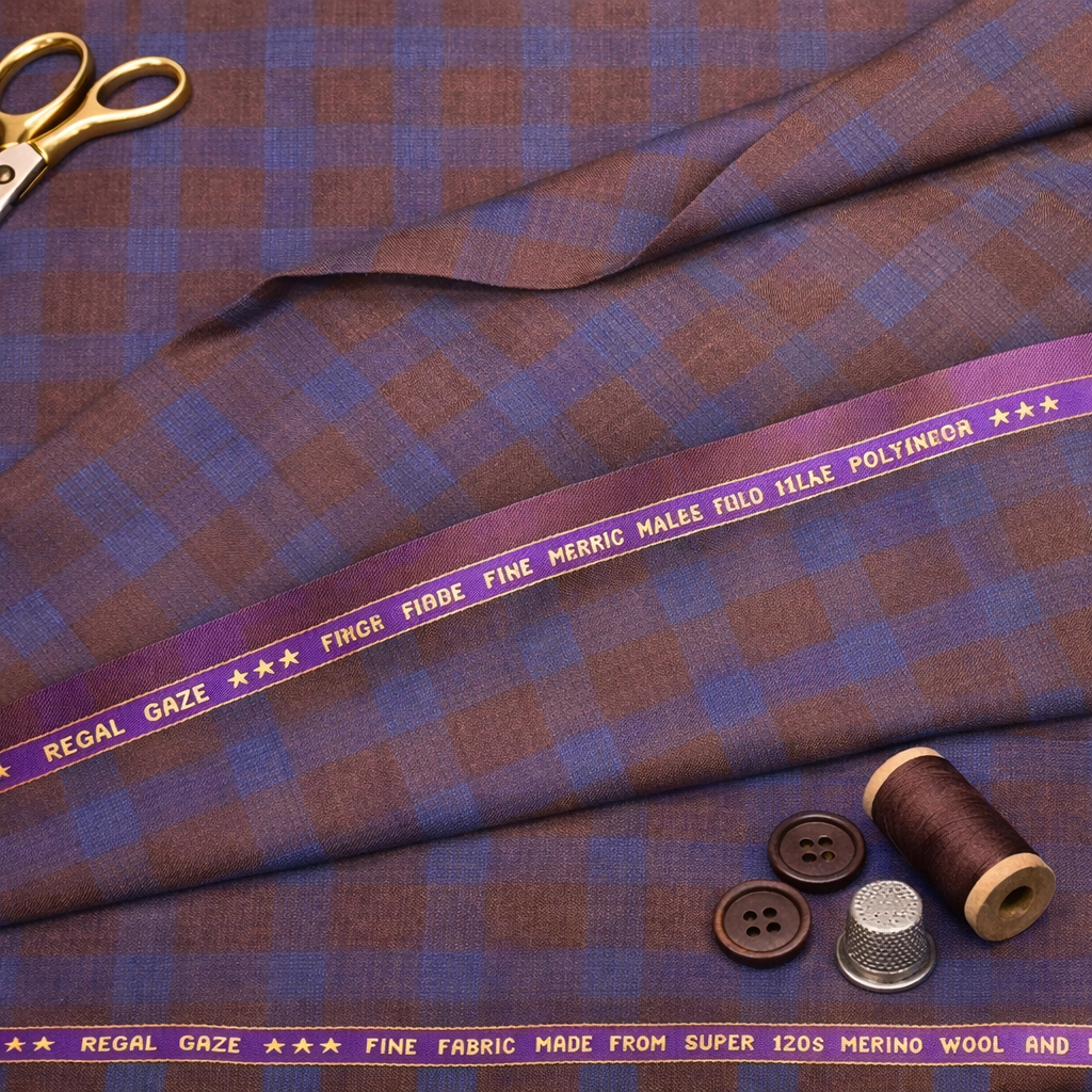 Raymond Regal Gaze Unstitched 120s Merino Wool Suiting Fabric (Maroon & Blue)