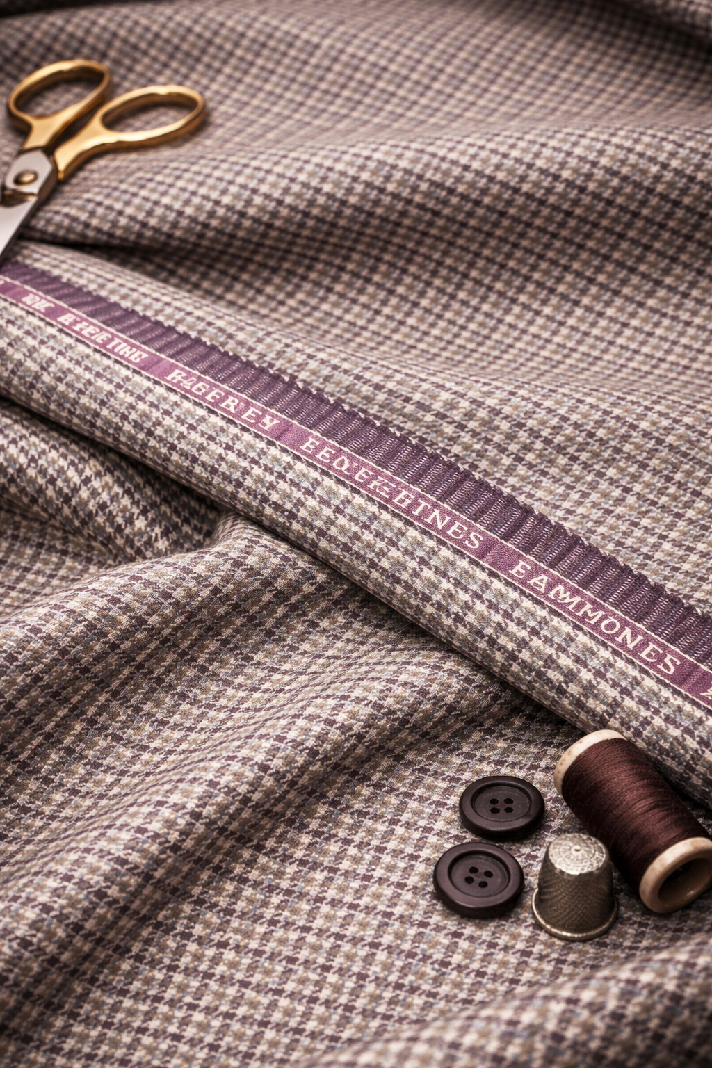 Geofferey Hammonds Houndstooth Check Unstitched 100% Pure Wool Tweed Fabric (Brown)
