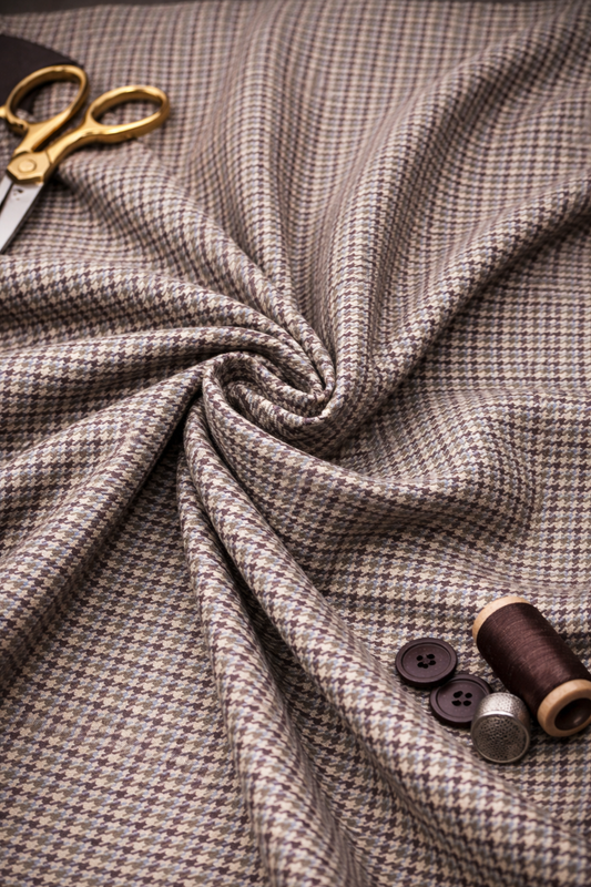 Geofferey Hammonds Houndstooth Check Unstitched 100% Pure Wool Tweed Fabric (Brown)