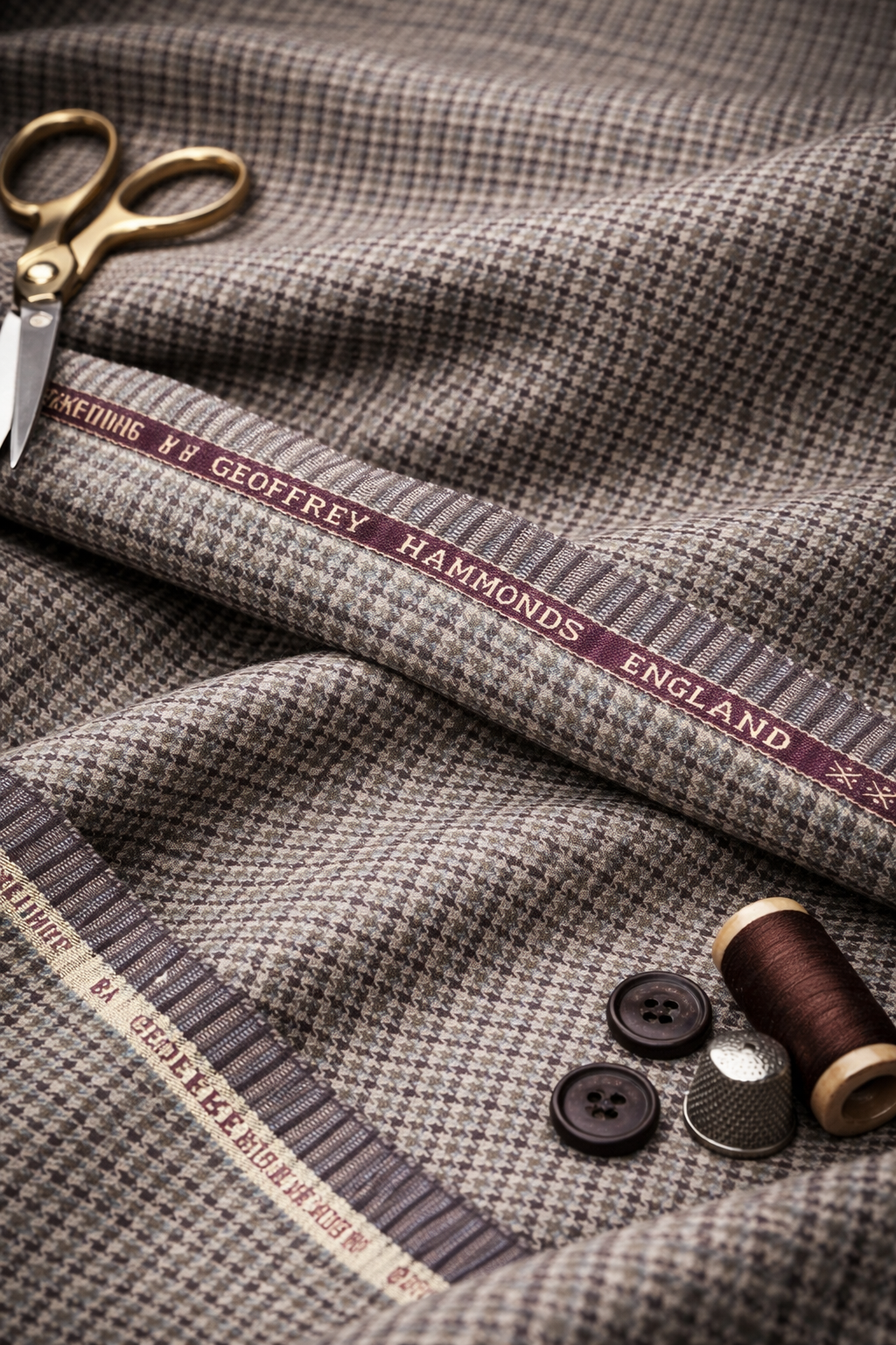 Geofferey Hammonds Houndstooth Check Unstitched 100% Pure Wool Tweed Fabric (Brown)