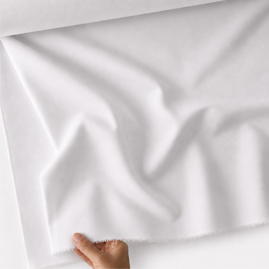 Imported Lycra Satin Shirting Fabric with smooth satin texture in white