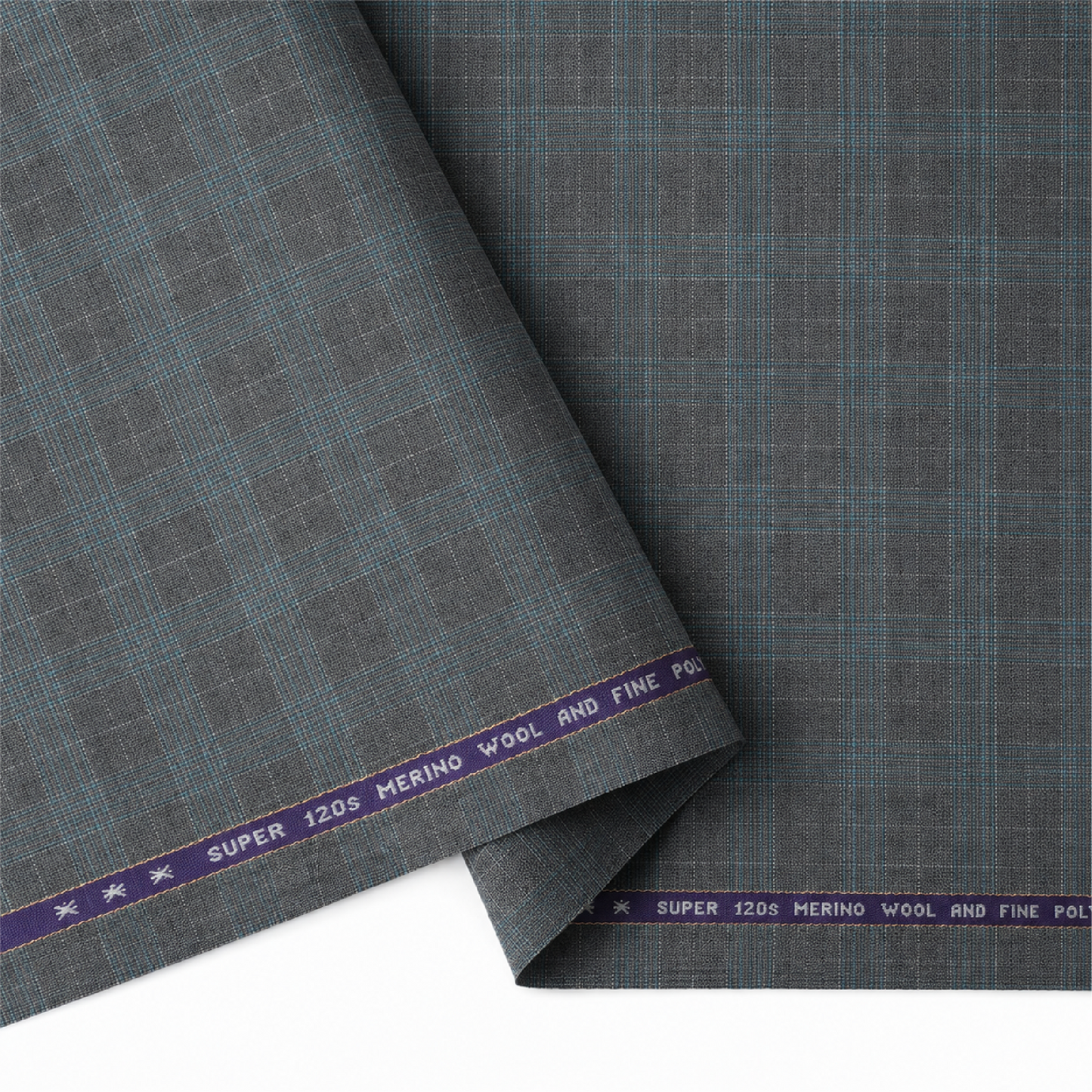 Raymond Exotic Merino Wool 120 Unstitched Suiting Fabric (Grey with Blue Checks)