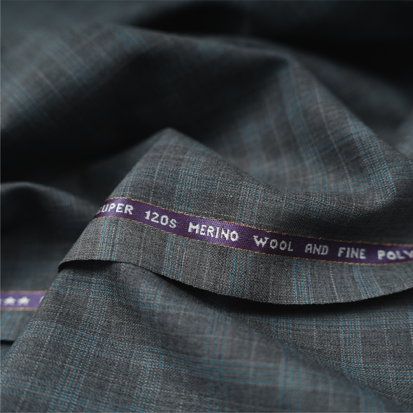 Raymond Exotic Merino Wool 120 Unstitched Suiting Fabric (Grey with Blue Checks)