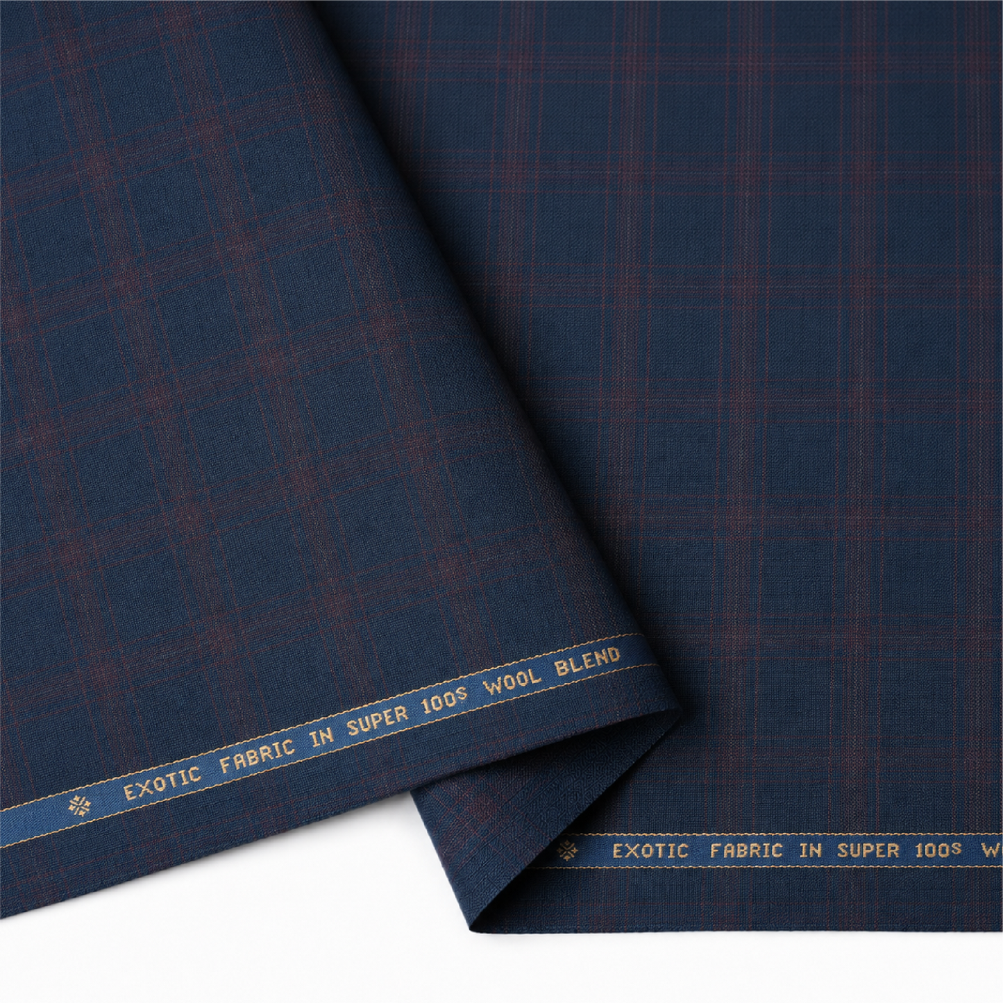 Raymond Exotic Super 100's Wool Blend Unstitched Suiting Fabric (Navy Blue with Red Checks)