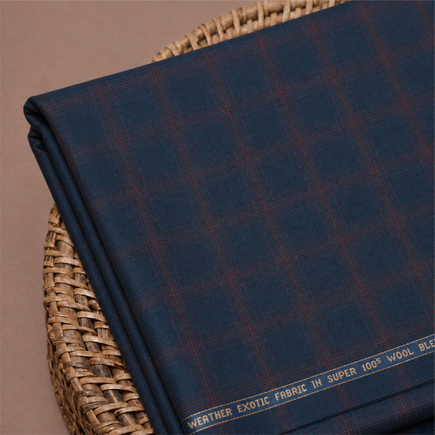 Raymond Exotic Super 100's Wool Blend Unstitched Suiting Fabric (Navy Blue with Red Checks)