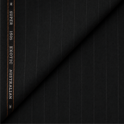 OCM Aristo Merino Wool 150 Unstitched Suiting Fabric (Black with Pinstripes)