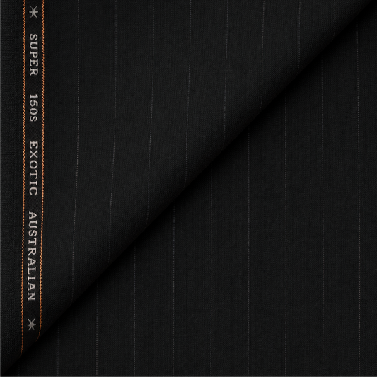 OCM Aristo Merino Wool 150 Unstitched Suiting Fabric (Black with Pinstripes)