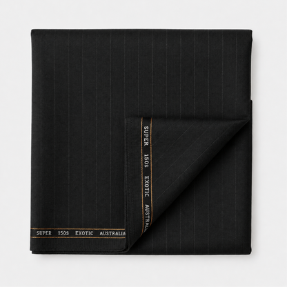 OCM Aristo Merino Wool 150 Unstitched Suiting Fabric (Black with Pinstripes)