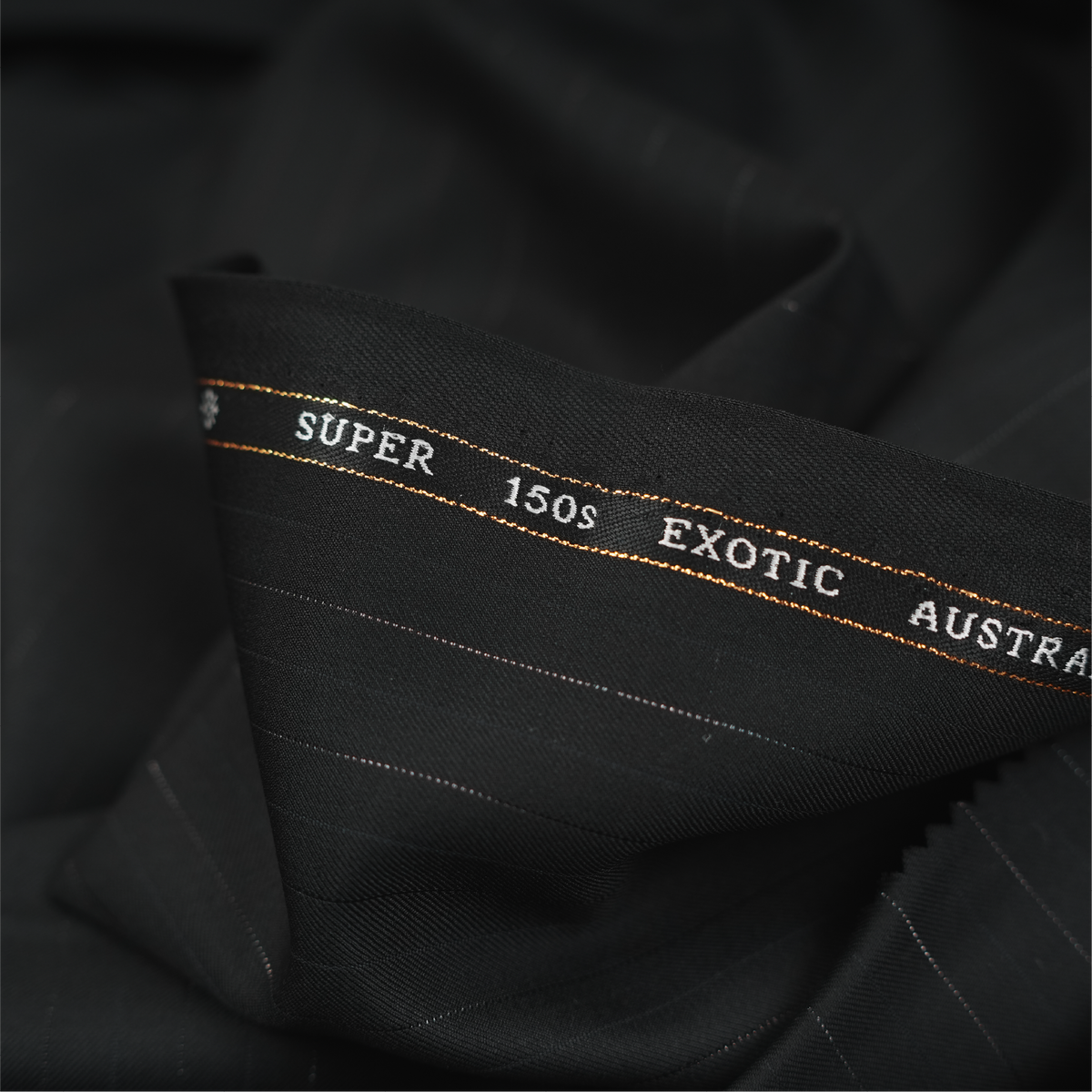 OCM Aristo Merino Wool 150 Unstitched Suiting Fabric (Black with Pinstripes)