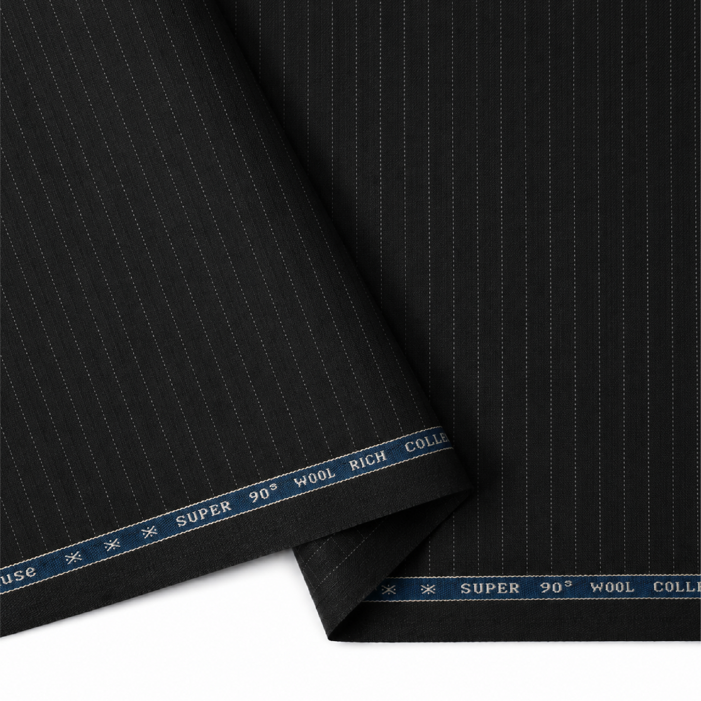 Raymond Applause Merino Wool 90 Unstitched Suiting Fabric (Black with Pinstripes)