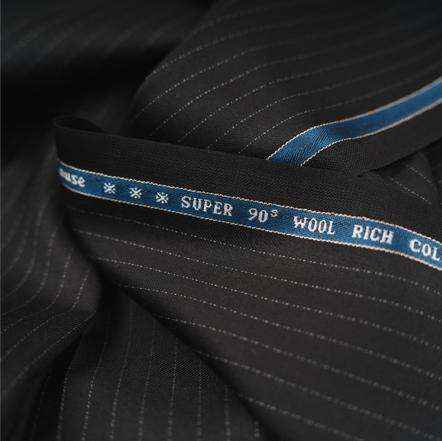 Raymond Applause Merino Wool 90 Unstitched Suiting Fabric (Black with Pinstripes)