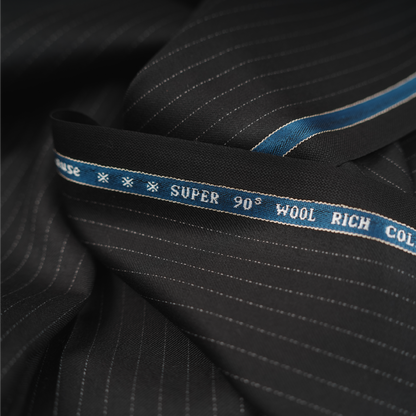 Raymond Applause Merino Wool 90 Unstitched Suiting Fabric (Black with Pinstripes)