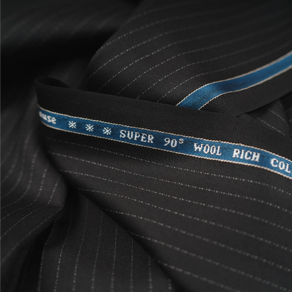Raymond Applause Merino Wool 90 Unstitched Suiting Fabric (Black with Pinstripes)