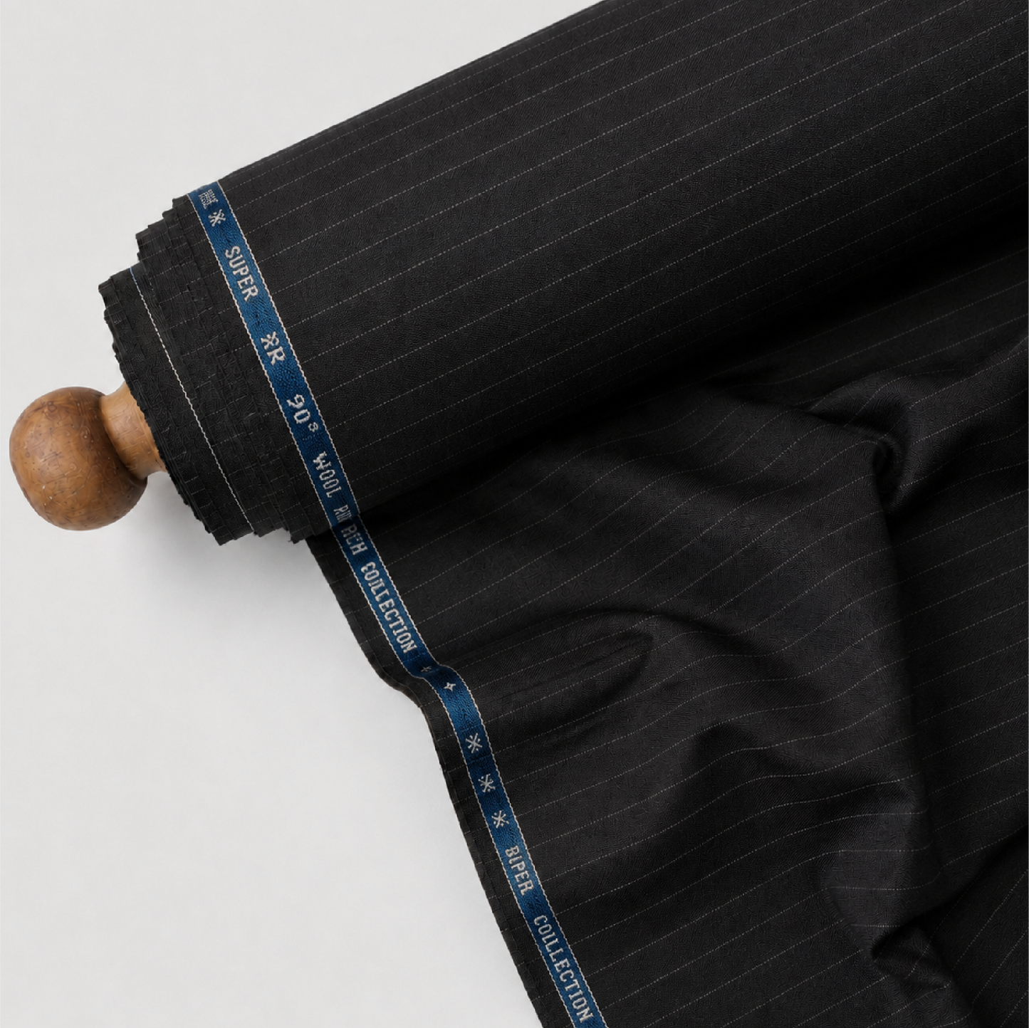 Raymond Applause Merino Wool 90 Unstitched Suiting Fabric (Black with Pinstripes)