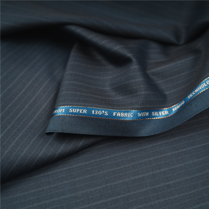 Raymond Lexican Merino Wool 130 Unstitched Suiting Fabric (Teal Blue with Pinstripes)