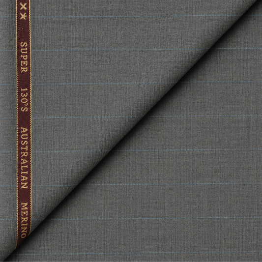 OCM Euphoria Merino Wool 130 Unstitched Suiting Fabric (Light Grey with Pinstripes)