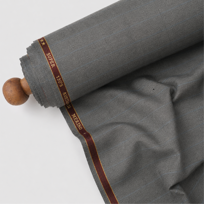 OCM Euphoria Merino Wool 130 Unstitched Suiting Fabric (Light Grey with Pinstripes)