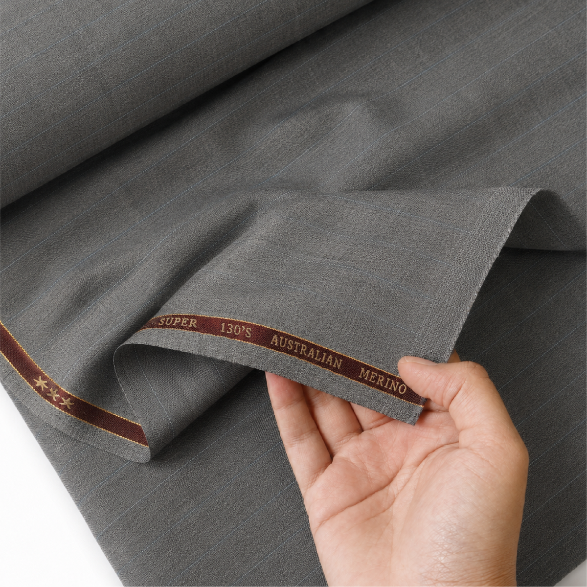 OCM Euphoria Merino Wool 130 Unstitched Suiting Fabric (Light Grey with Pinstripes)