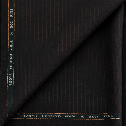 Raymond Luxolite Merino Wool 120 Unstitched Suiting Fabric (Dark Brown with Pinstripes)