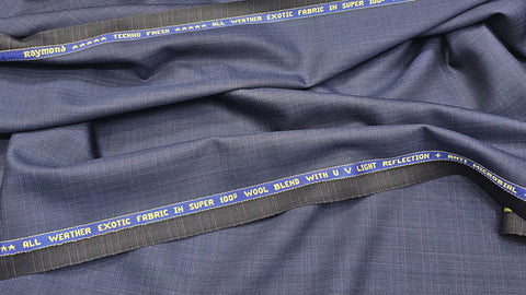 Raymond Techno Fresh Super 100's Merino Wool Unstitched Self-Check Suiting Fabric (Dark Blue)