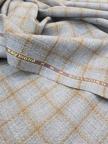 Raymond Scotsman 100% Pure Merino Wool Unstitched Checkered Tweed Fabric (Light Grey)