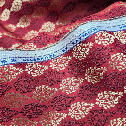 Raymond Celebraze Premium Jacquard Sherwani Fabric (Red Golden)