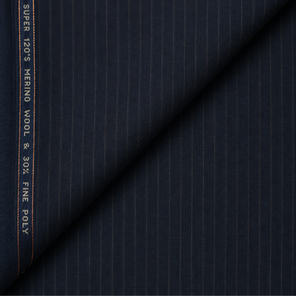 Raymond Luxolite Merino Wool 120 Unstitched Suiting Fabric (Dark Navy with Pinstripes)
