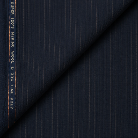 Raymond Luxolite Merino Wool 120 Unstitched Suiting Fabric (Dark Navy with Pinstripes)