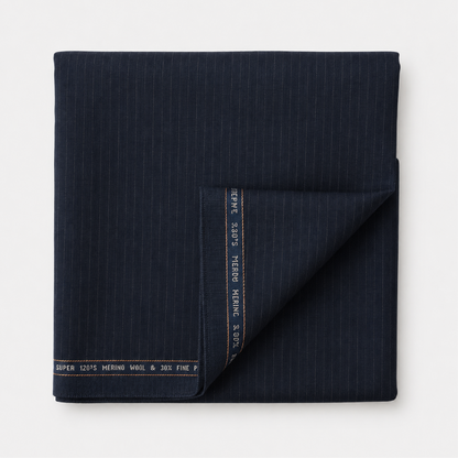 Raymond Luxolite Merino Wool 120 Unstitched Suiting Fabric (Dark Navy with Pinstripes)