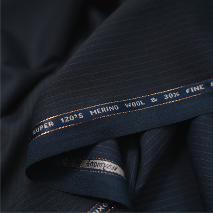 Raymond Luxolite Merino Wool 120 Unstitched Suiting Fabric (Dark Navy with Pinstripes)