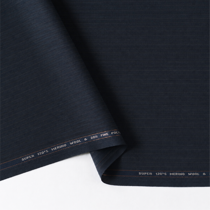 Raymond Luxolite Merino Wool 120 Unstitched Suiting Fabric (Dark Navy with Pinstripes)