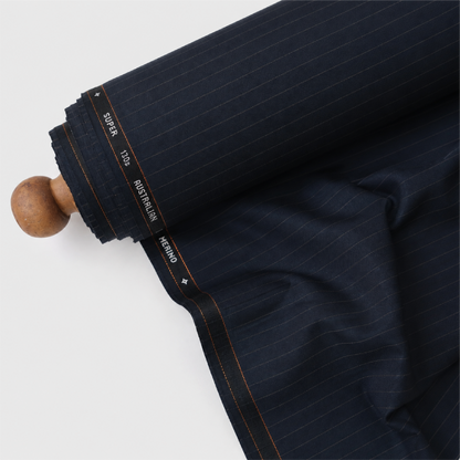 Raymond Venizo Merino Wool 130 Unstitched Suiting Fabric (Dark Navy with Pinstripes)