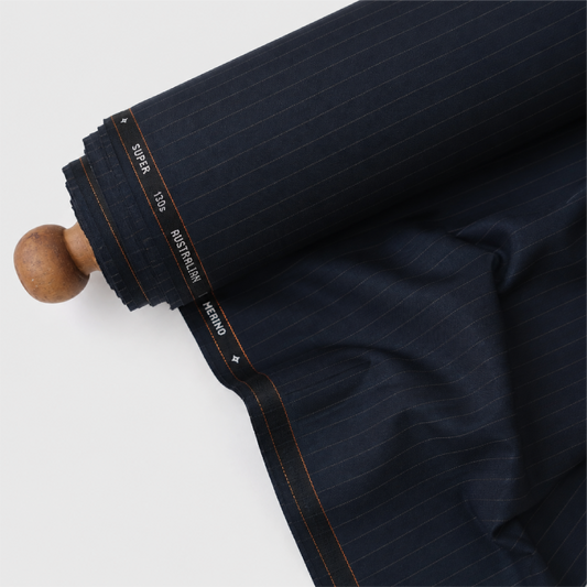 Raymond Venizo Merino Wool 130 Unstitched Suiting Fabric (Dark Navy with Pinstripes)