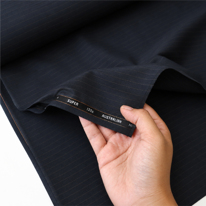 Raymond Venizo Merino Wool 130 Unstitched Suiting Fabric (Dark Navy with Pinstripes)