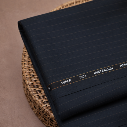 Raymond Venizo Merino Wool 130 Unstitched Suiting Fabric (Dark Navy with Pinstripes)
