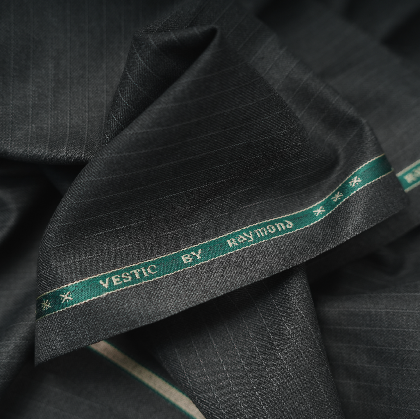 Raymond Vestic 65% Polyester 35% Viscose Unstitched Suiting Fabric (Dark Grey with Pinstripes)