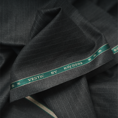Raymond Vestic 65% Polyester 35% Viscose Unstitched Suiting Fabric (Dark Grey with Pinstripes)