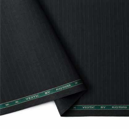 Raymond Vestic 65% Polyester 35% Viscose Unstitched Suiting Fabric (Dark Grey with Pinstripes)