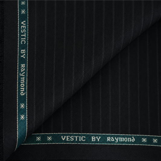 Raymond Vestic 65% Polyester 35% Viscose Unstitched Suiting Fabric (Black Pinstripes)