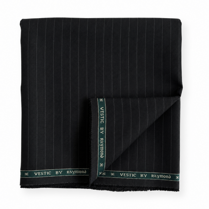 Raymond Vestic 65% Polyester 35% Viscose Unstitched Suiting Fabric (Black Pinstripes)