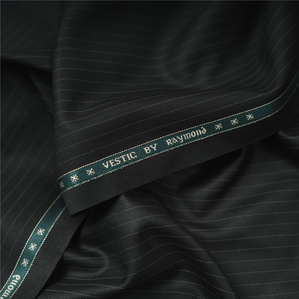 Raymond Vestic 65% Polyester 35% Viscose Unstitched Suiting Fabric (Black Pinstripes)