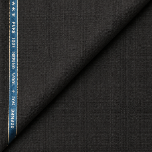 Raymond Exotic Merino Wool 100 Unstitched Suiting Fabric (Black Self Checks)