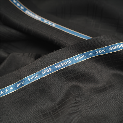Raymond Exotic Merino Wool 100 Unstitched Suiting Fabric (Black Self Checks)