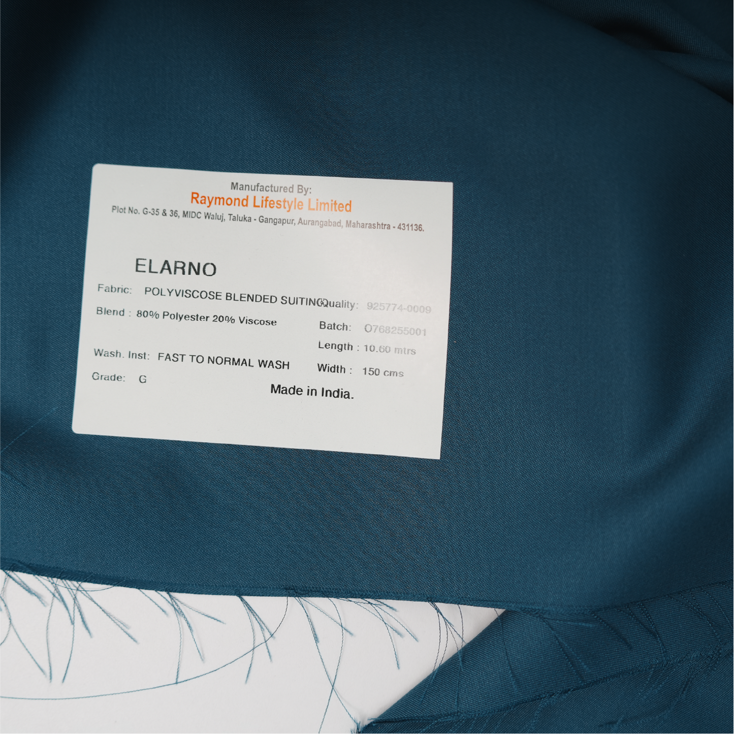 Raymond Elarno Unstitched Suiting Fabric (Teal Blue)