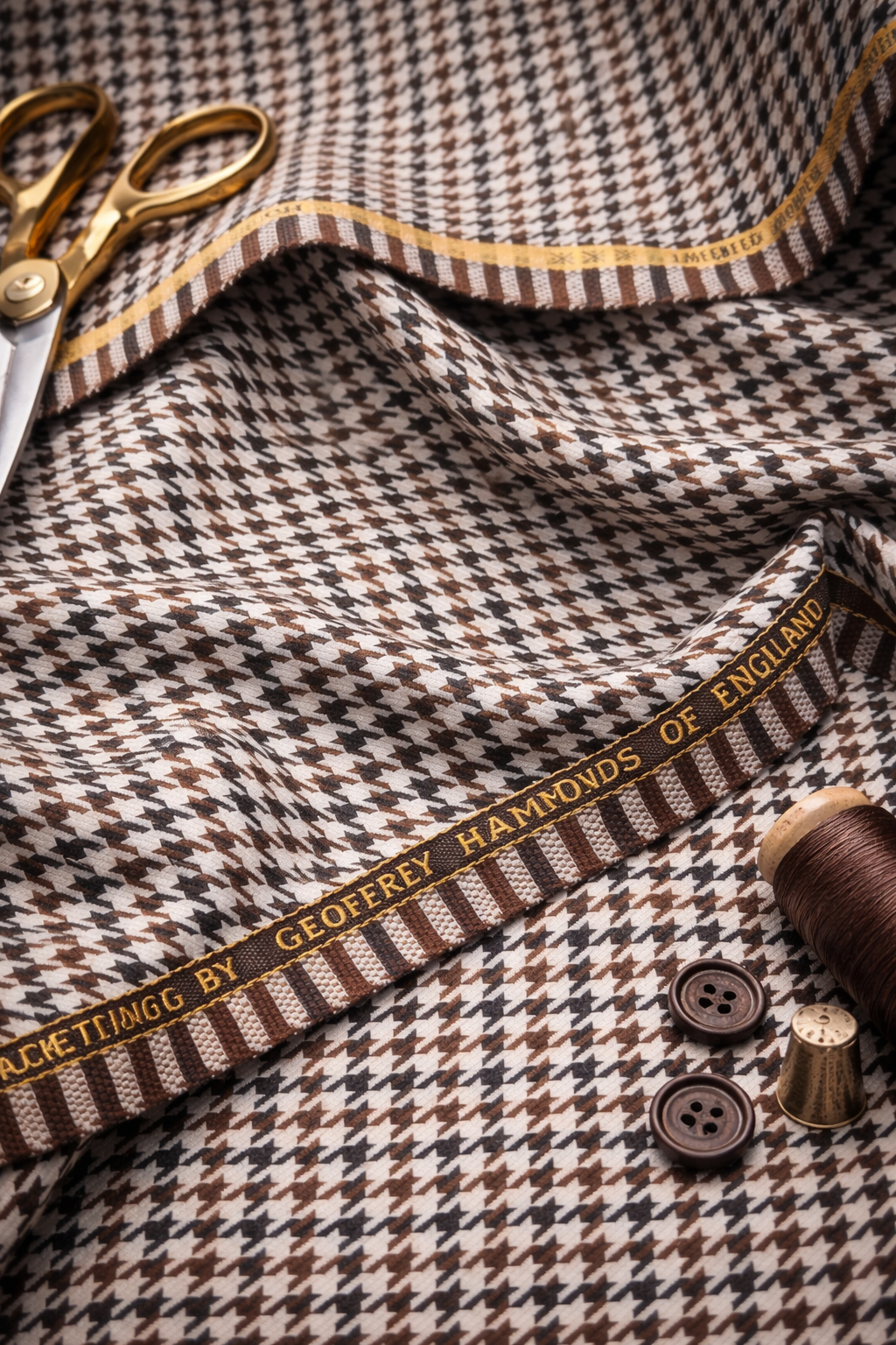Geofferey Hammonds Houndstooth Check Unstitched 100% Pure Wool Tweed Fabric (Dark Brown)