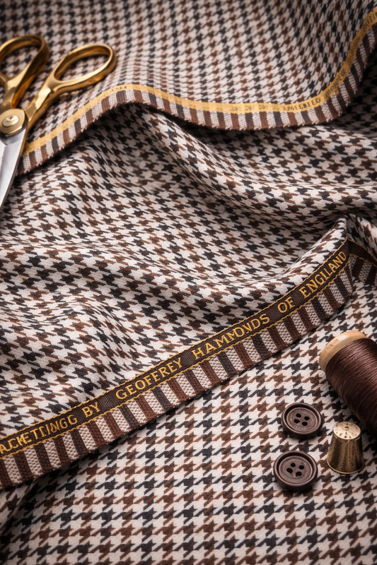 Geofferey Hammonds Houndstooth Check Unstitched 100% Pure Wool Tweed Fabric (Dark Brown)