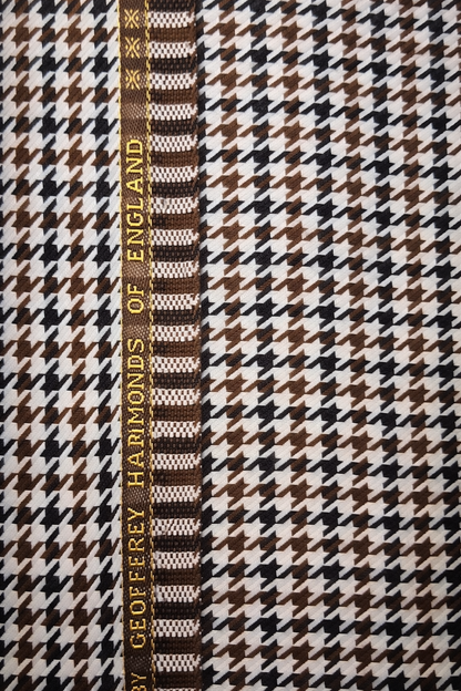 Geofferey Hammonds Houndstooth Check Unstitched 100% Pure Wool Tweed Fabric (Dark Brown)