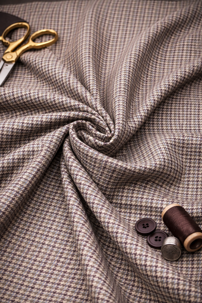 Geofferey Hammonds Houndstooth Check Unstitched 100% Pure Wool Tweed Fabric (Brown)